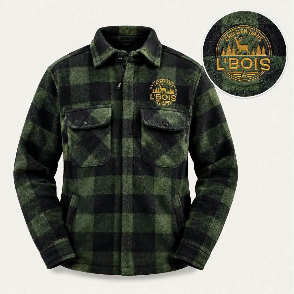PRÉVENTE – Veste bleu, grise, rouge ou verte "CHU BEN DANS L’BOIS"