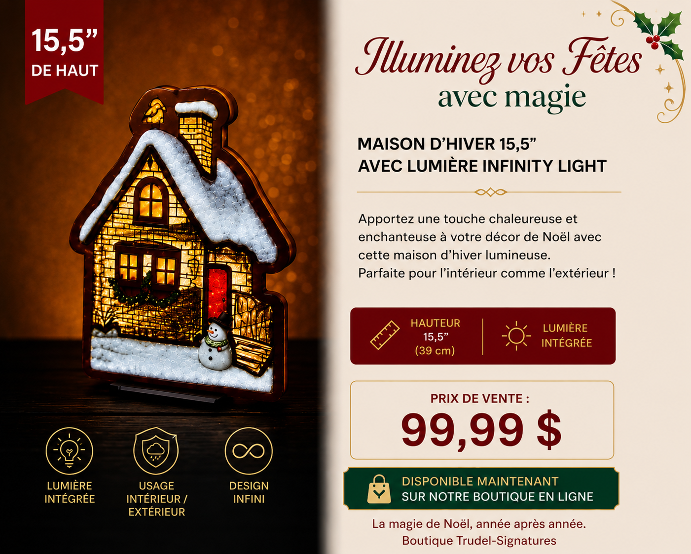 Maison d'hiver lumineuse Infinity Light â 15,5 po (39 cm) đ