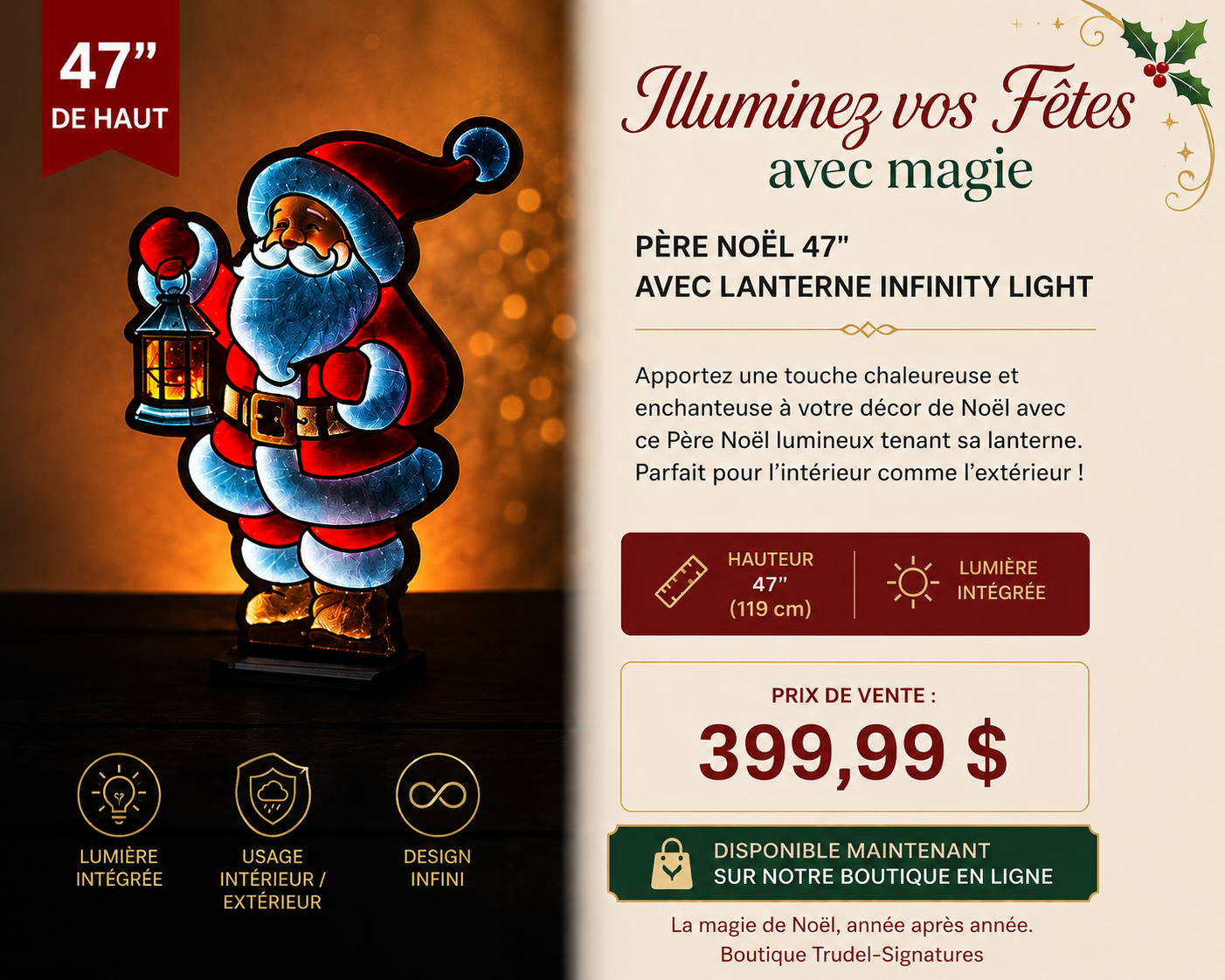 Père Noël lumineux Infinity Light – DEL multicolores – 120 cm