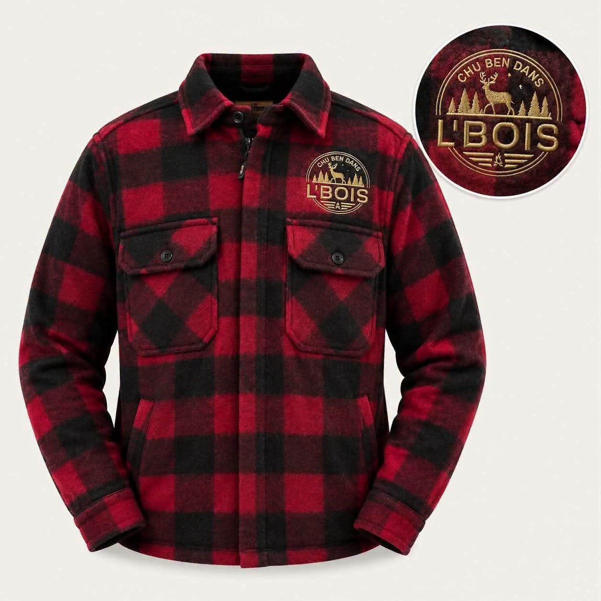 PRÉVENTE – Veste bleu, grise, rouge ou verte  "CHU BEN DANS L’BOIS"